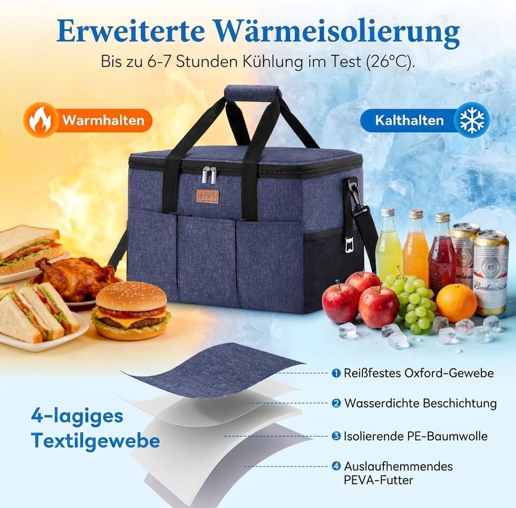 Lifewit Kühltasche 30L, Kühlung Thermoisoliert Tragbar Faltbar Wasserdicht, Gross Picknicktasche für