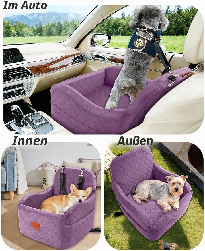Hunde-Autositz für kleine/mittelgrosse Hunde, weicher tragbarer Welpensitz mit erhöhtem Kissen, voll