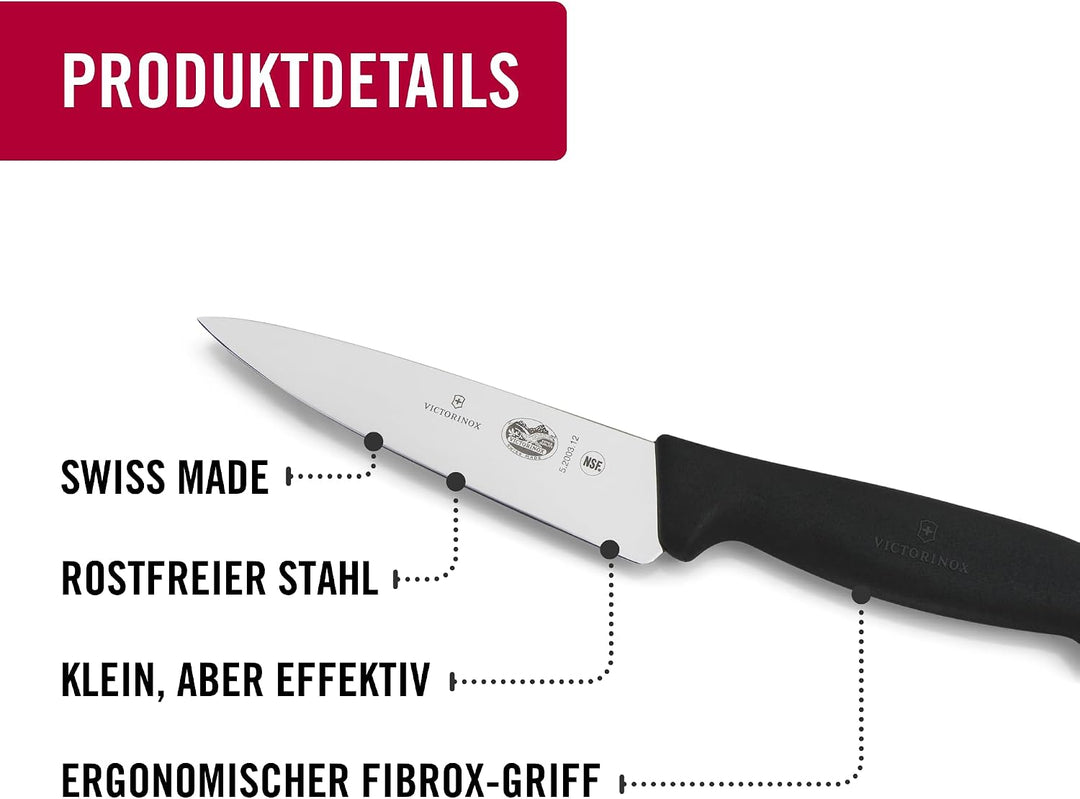 Victorinox Fibrox Kochmesser, Kleines Universalmesser für Obst und Gemüse, 12 cm, Gerade Klinge, Sch