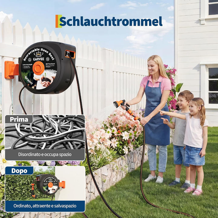 Gartenschlauch Aufroller,30M Wandschlauchbox,Automatische Schlauchtrommel 10 Einstellbare Schlauchau