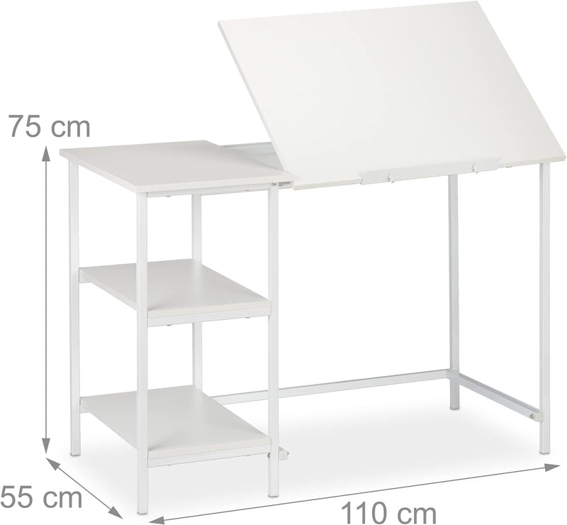 Relaxdays Schreibtisch neigbar, 3 Ablagen, mehrere Winkel, Computer- & Arbeitstisch, HxBxT: 75 x 110