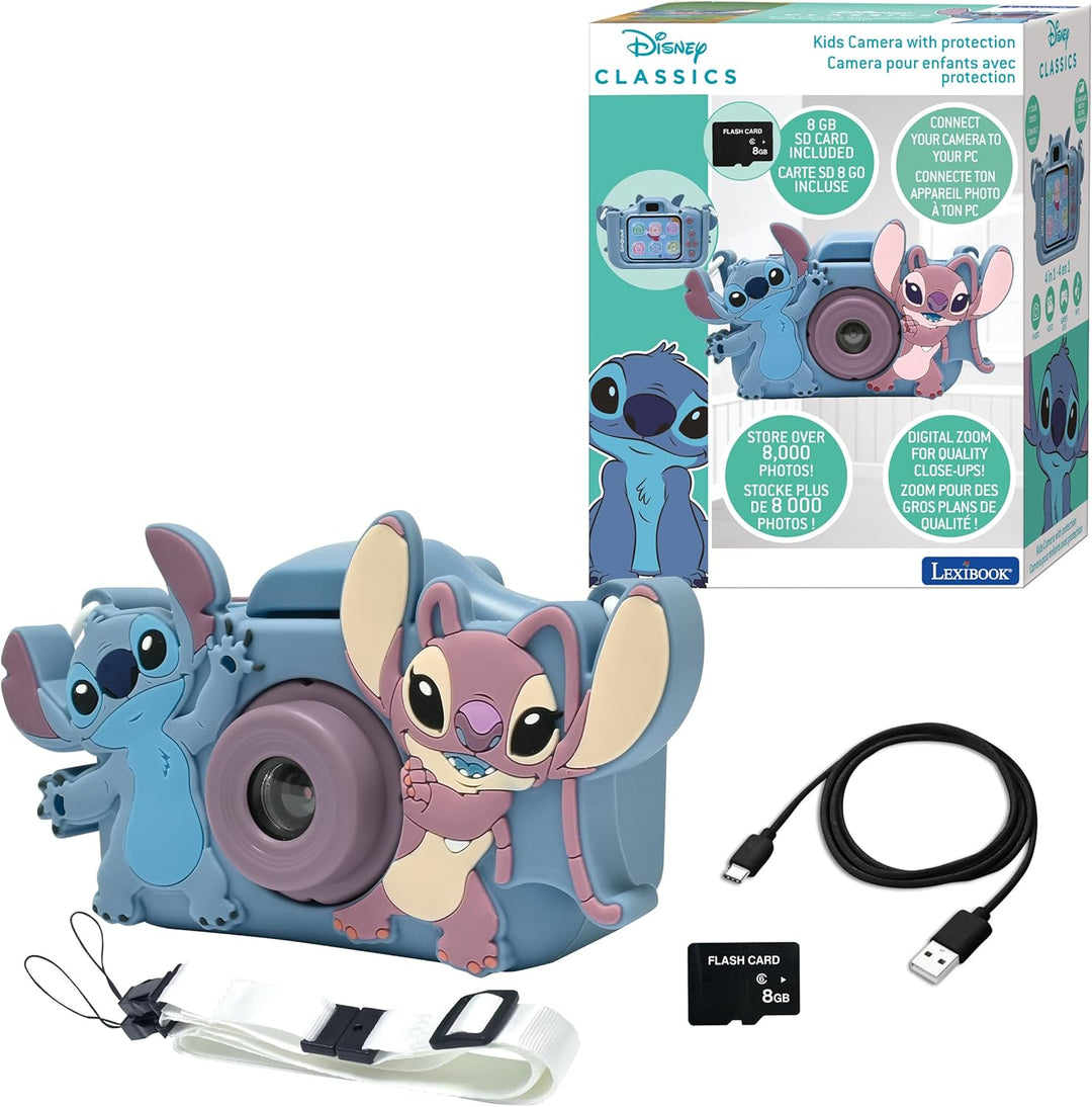 Lexibook, Disney Stitch, 4-in-1 Kamera für Kinder mit Schutz, Foto-, Video-, MP3- und Spielfunktione