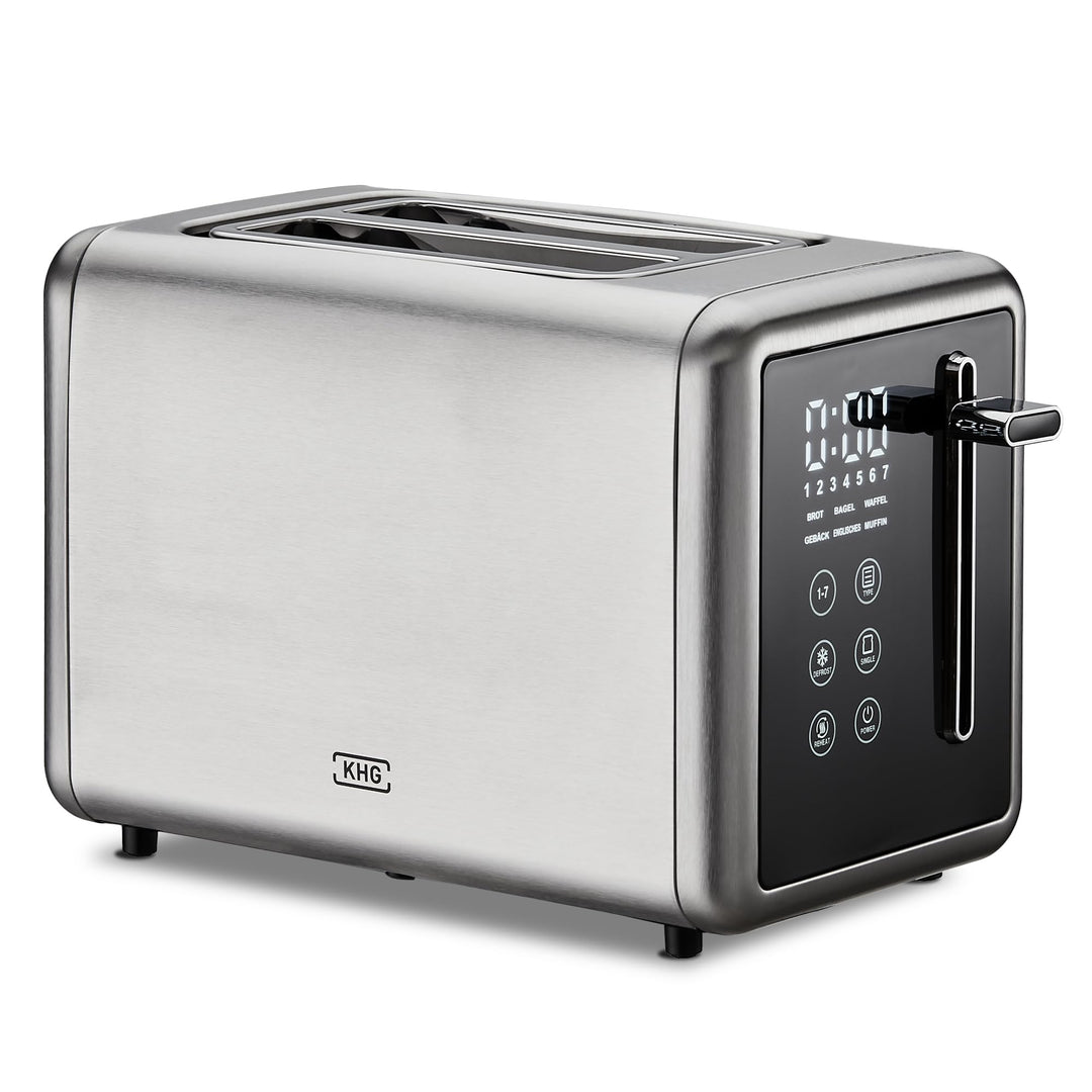 KHG - Toaster 2 Scheiben Edelstahl Touchpanel 850 W - Brötchenaufsatz, 7 Bräunungsstufen, 6 Programm