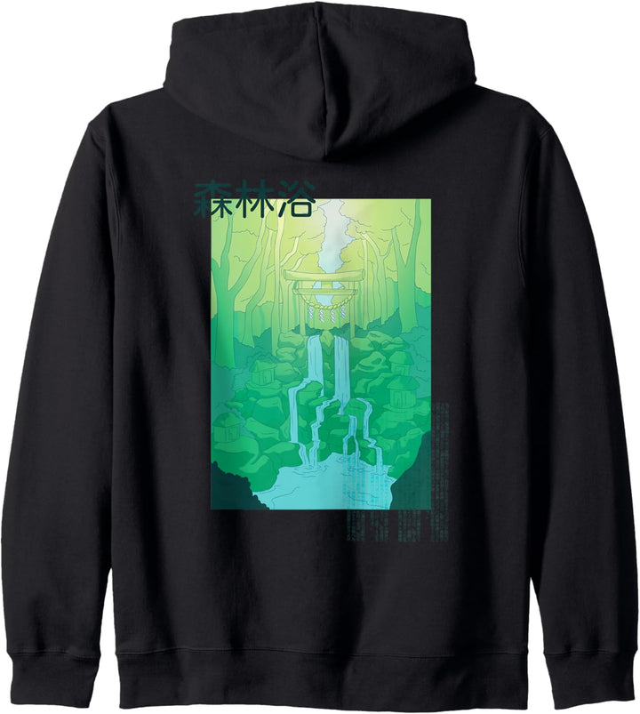 Japanese Waterfall, Green Aesthetic Vaporwave Anime Concept Kapuzenjacke