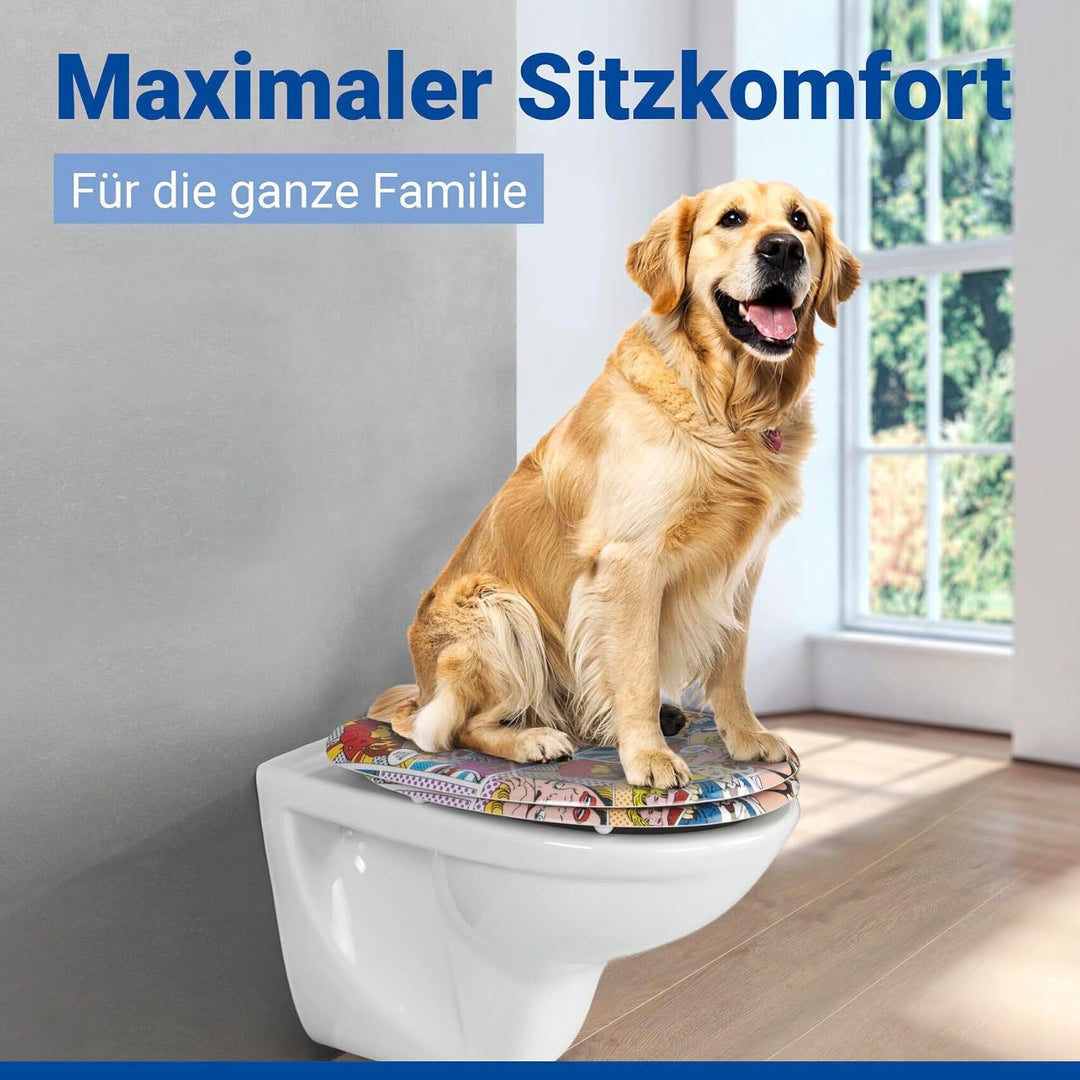 WENKO WC-Sitz Pop-Art, Toilettensitz mit Absenkautomatik, Fix-Clip Hygiene-Befestigung, WC-Deckel au