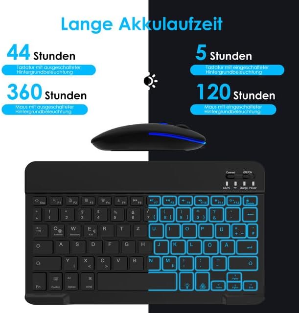 SOPPY Bluetooth Tastatur & Maus mit Hintergrundbeleuchtung,Tragbare wiederaufladbare kabellose Tasta