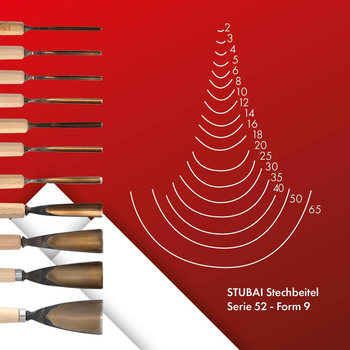 STUBAI-520903 Gerades Hohleisen 3 mm | Profi-Schnitzeisen Serie 52, Stich 9 | einseitig geschliffen