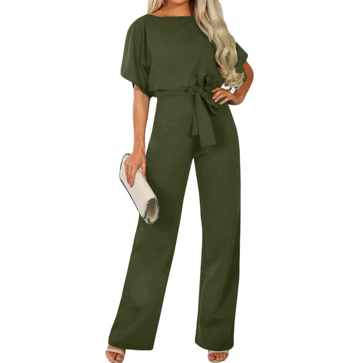 Bipily Damen Kurzarm Lang Jumpsuit Elegant Overall Jumpsuits O-Ausschnitt Playsuit Romper Hosenanzug