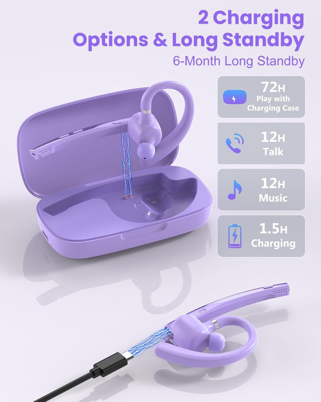 New Bee Bluetooth Headset mit 72h Spielzeit Bluetooth V5.1 Freisprech Headset Handy mit LED Ladecase