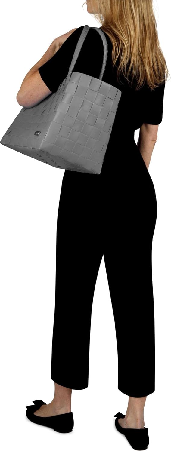 normani Einkaufskorb Shopper geflochten aus Kunststoff - robuster Strandkorb aus wasserabweisendem M