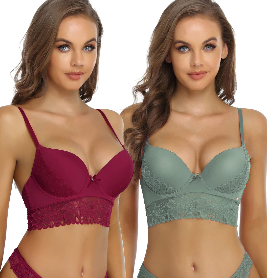 SHEKINI BH Damen mit Bügel Push Up BH mit Blumen Spitzen Schalen Bügel-BH T-Shirt Nahtloser BHS Sexy