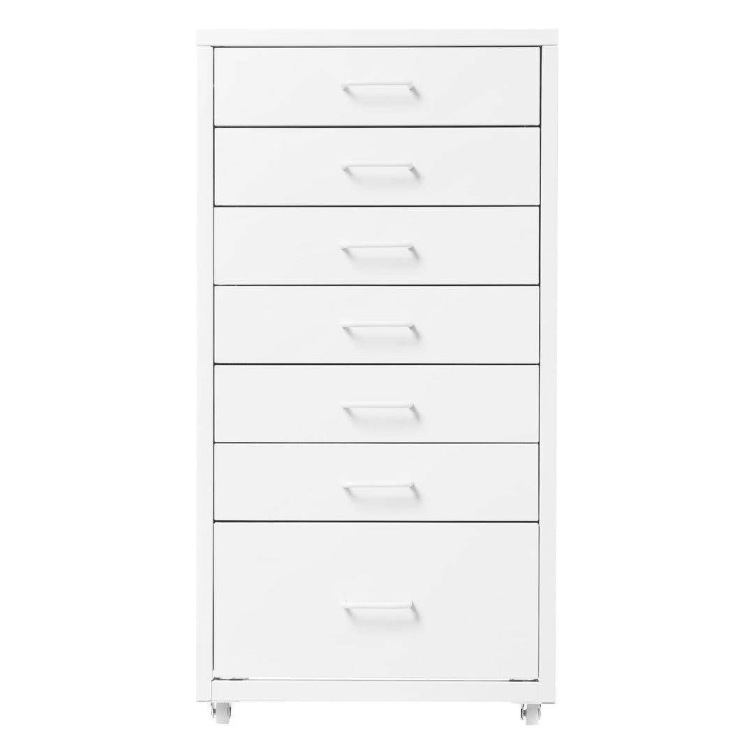Metall Rollcontainer mit 7 Schubladen, Mobiler Schubladenschrank (Weiss), Weiss