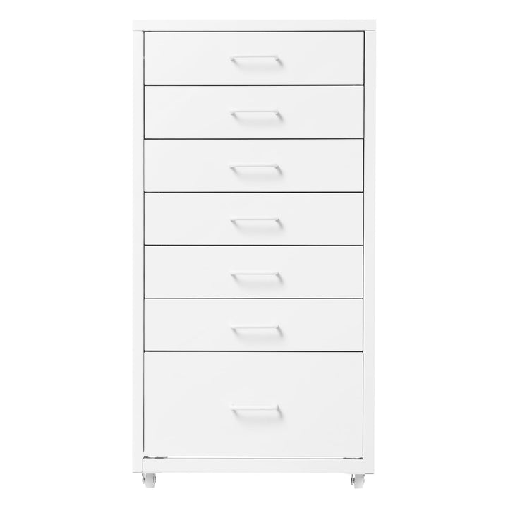 Metall Rollcontainer mit 7 Schubladen, Mobiler Schubladenschrank (Weiss), Weiss