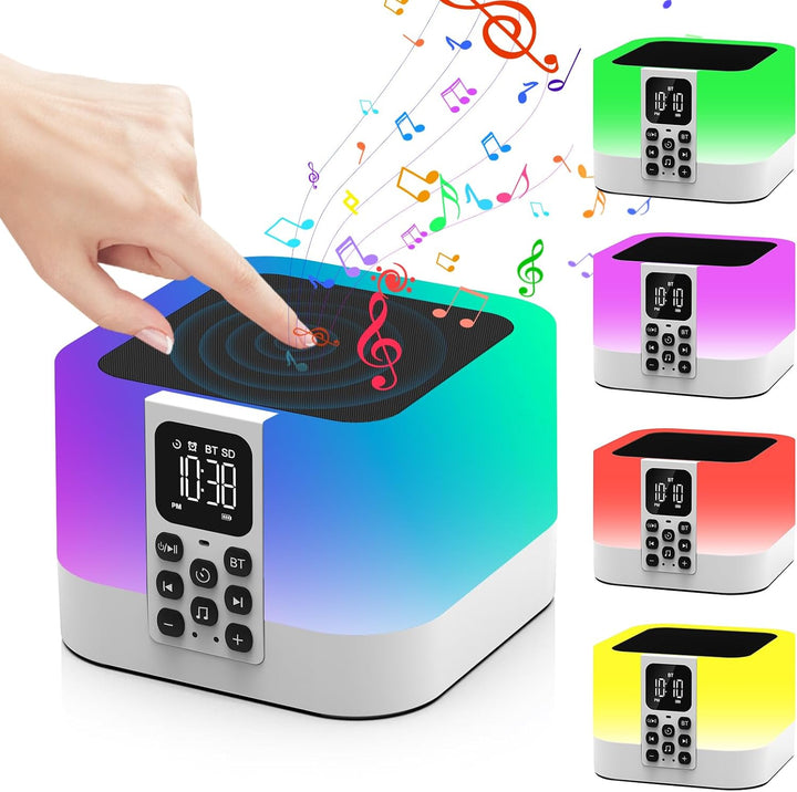 Bluetooth Lautsprecher mit Nachttischlampe Touch Dimmbar, Wecker Digital, White Noise Machine Baby &