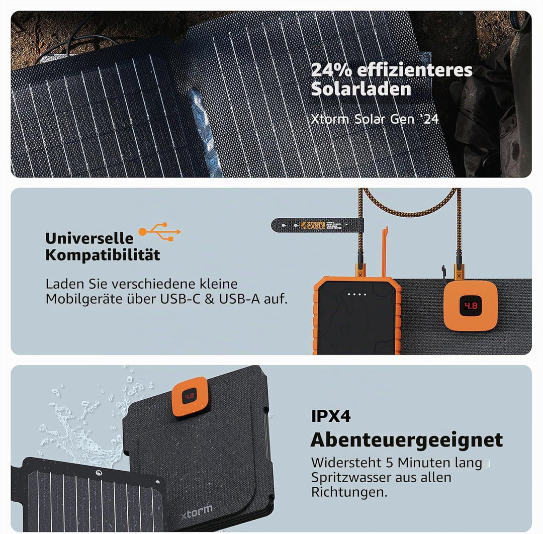 Xtorm SolarBooster, 28W Solarmodul, Faltbar, Tragbar Solar Ladegerät, faltbares Solarpanel, Monokris