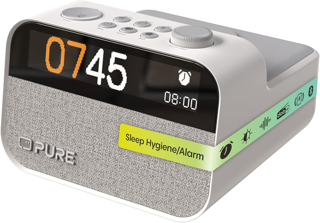 Pure Moment Charge – Radiowecker mit Wireless-Ladepad, DAB+/FM, Bluetooth, natürlichen Klängen, Whit