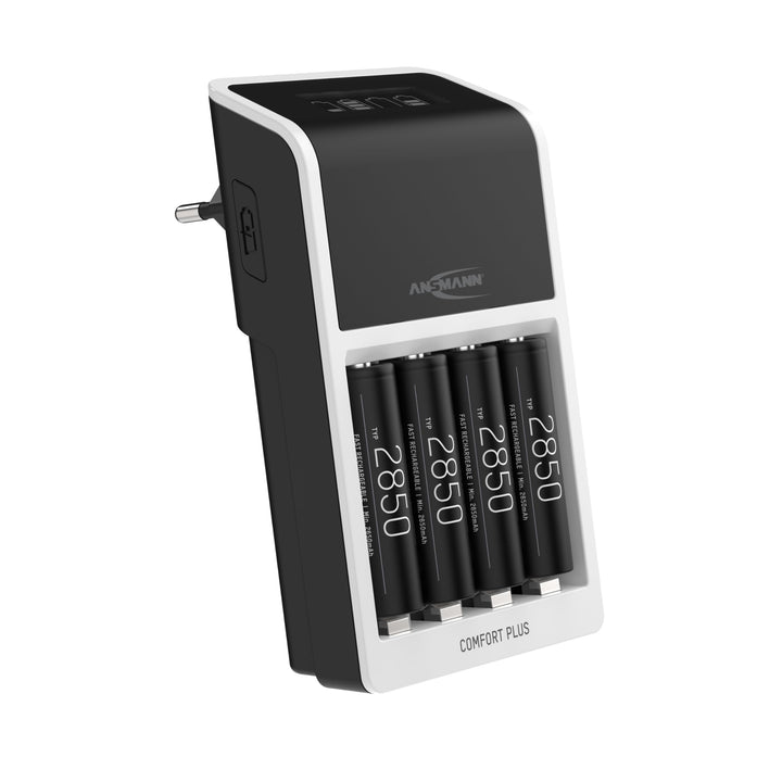 ANSMANN Comfort Plus Akkuladegerät + 4× AA 2800mAh Akkus- kompatibel für 1-4 NiMH Akkus Micro AAA/Mi