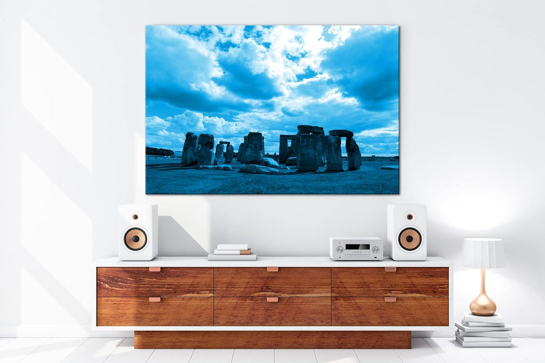 deyoli gigantische Stonehenge Felsformation in England Format 80x60 Effekt: Monocrome Blau als Leinw