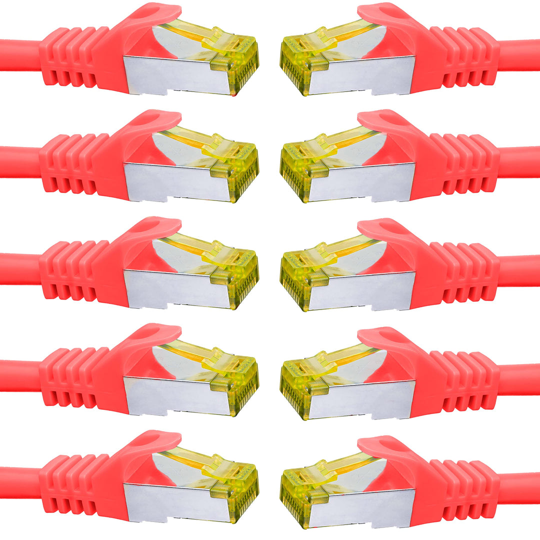 BIGtec LAN Kabel 10 Stück 2m Netzwerkkabel CAT7 Ethernet Internet Patchkabel CAT.7 rot Gigabit doppe