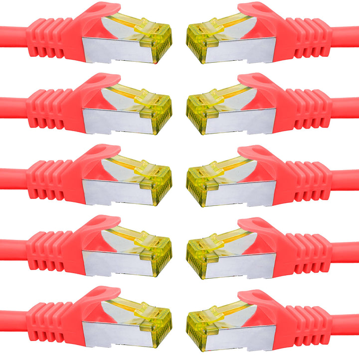 BIGtec LAN Kabel 10 Stück 2m Netzwerkkabel CAT7 Ethernet Internet Patchkabel CAT.7 rot Gigabit doppe