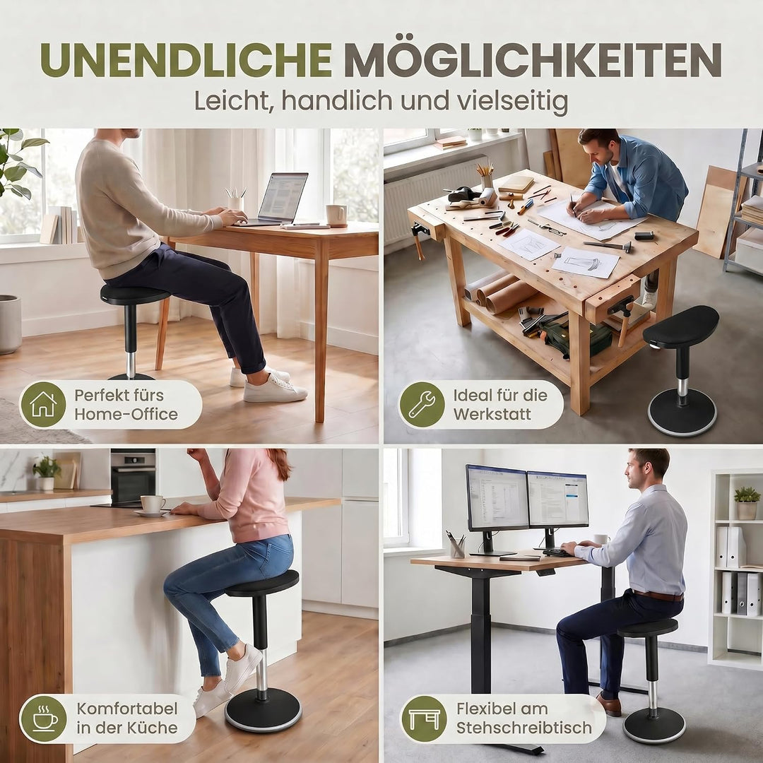 Ergonomischer Stehhocker höhenverstellbar in 3 Grössen - Wackelhocker mit Schwingeffekt - Rutschfest