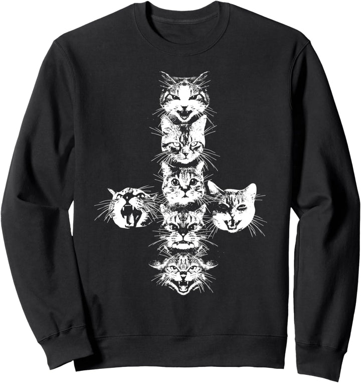 Inverted Cross Of Cat Heads Hissing Sweatshirt