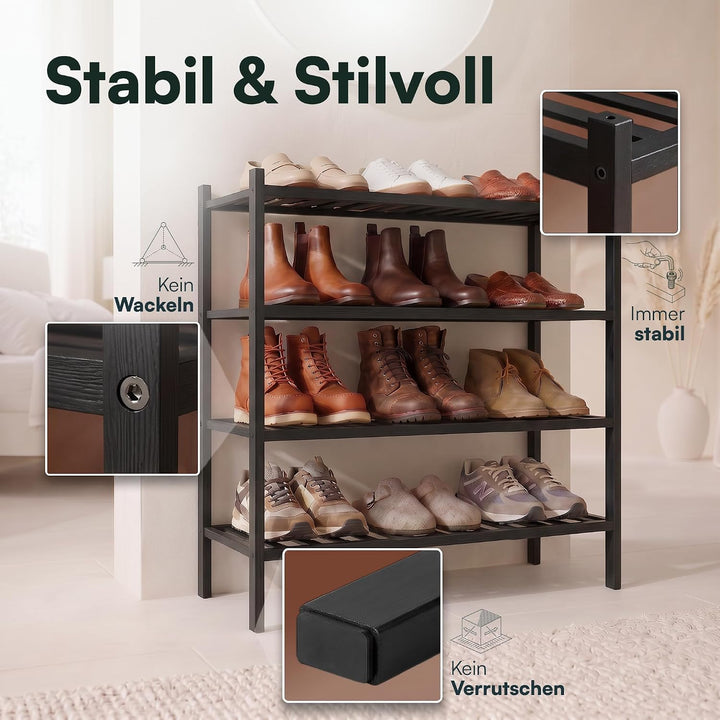 Schuhregal aus Bambus, Schuhablage mit 4 Ebenen, 68 x 28 x 64 cm, Erweiterbar Stapelbar, Schuhschran