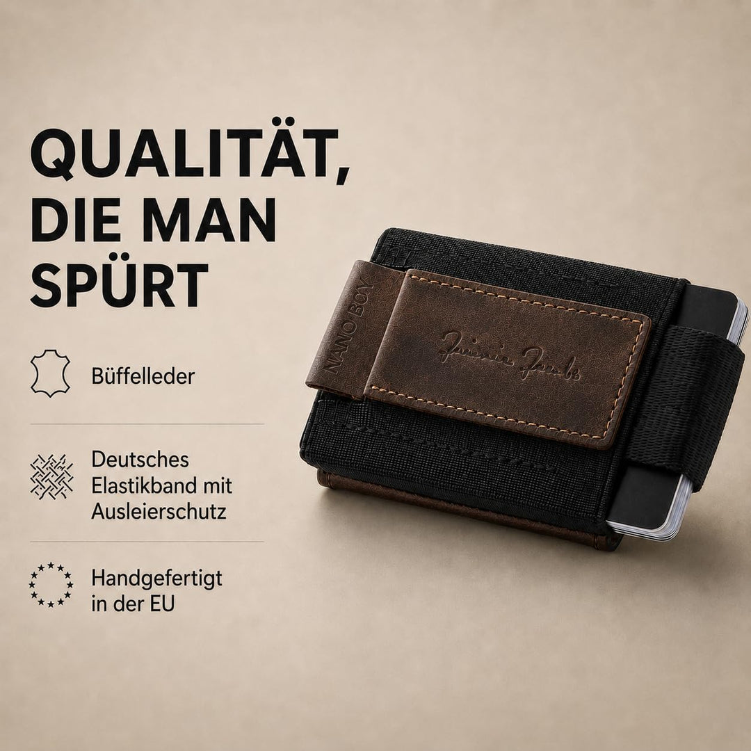 Jaimie Jacobs Minimalist Wallet Nano Boy Pocket Mini Geldbörse aus Textil mit Zugband schmaler Karte