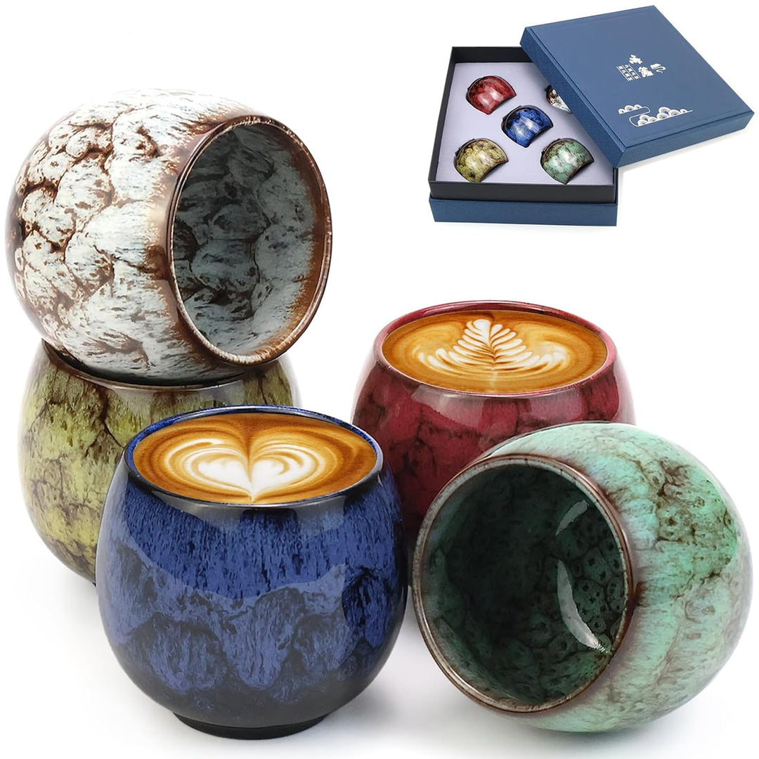 Espressotassen Set, 5 x 110ml Mini Espressotassen, Dickwandig Tassen aus Steingut, Keramik Kleine Ka