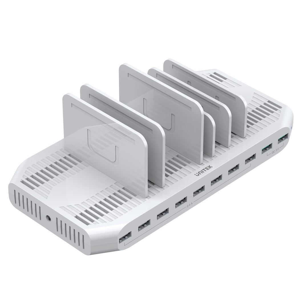UNITEK 10 Port/USB Ladegerät mit Dockingstation/Organizer für Smartphone, Tablet/ 2X QC 3.0 96W/ Uni