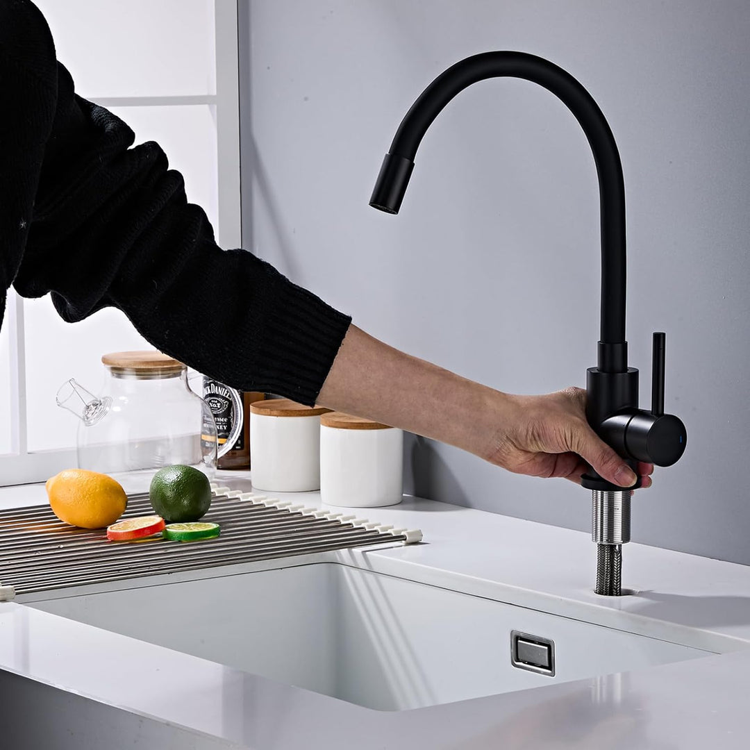 Wasserhahn Küche mit Flexibler Auslauf, Wasserhahn Küche Schwarz Matt, Mischbatterie Küche Schwarz 3