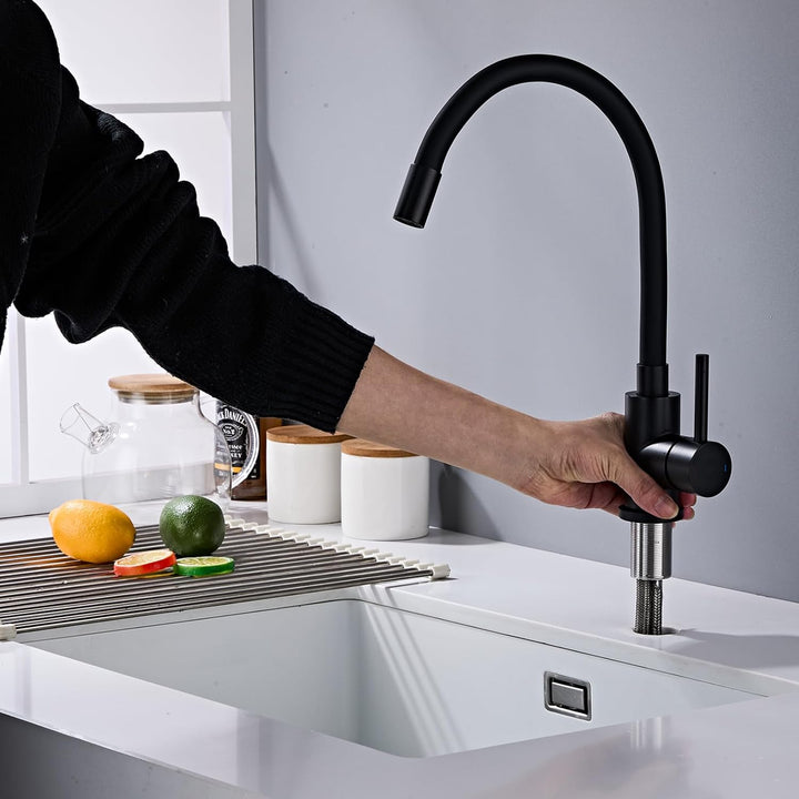 Wasserhahn Küche mit Flexibler Auslauf, Wasserhahn Küche Schwarz Matt, Mischbatterie Küche Schwarz 3