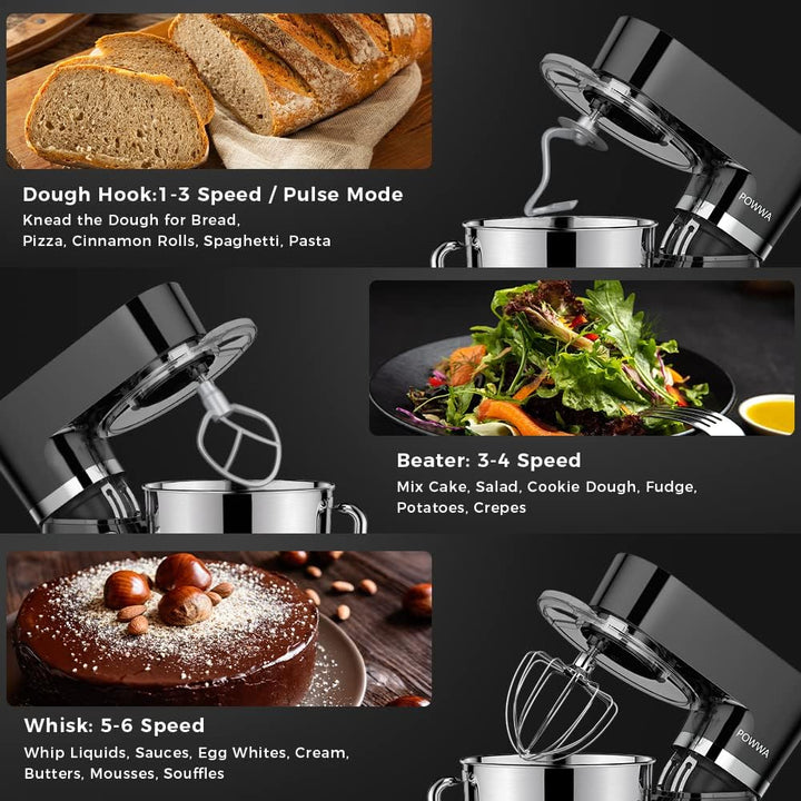 Küchenmaschine, POWWA 5,5 L Rührmaschine Knetmaschine, 6+1 Geschwindigkeit Teigmaschine,1500W Teigkn