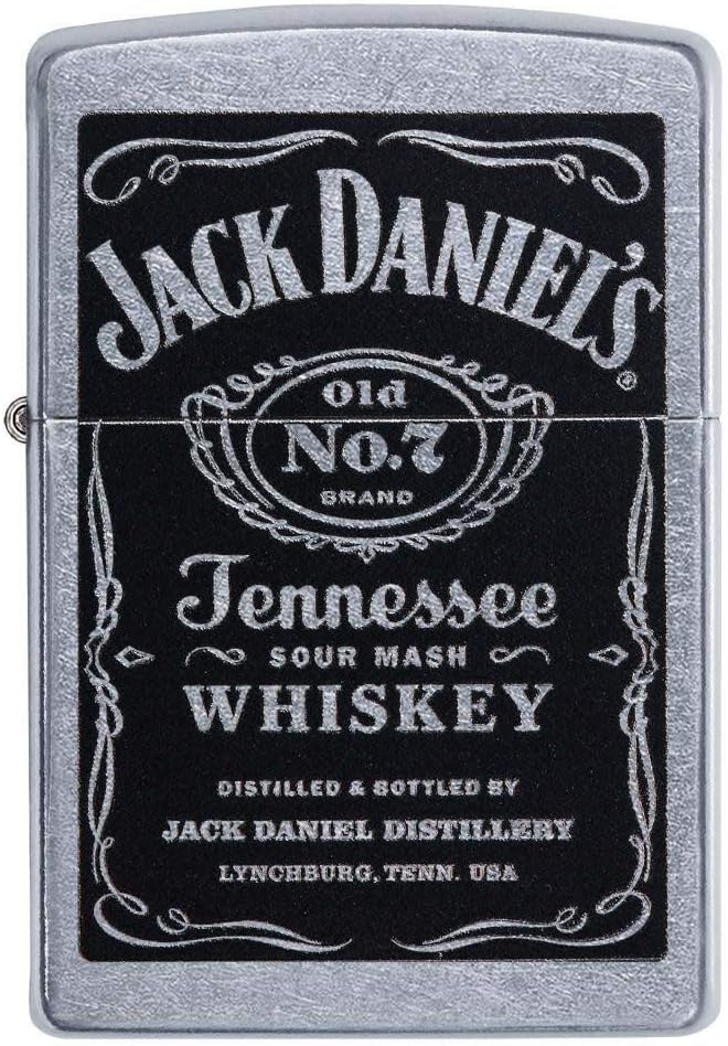 Zippo Feuerzeug mit Jack Daniel's Etikett, Street Chrome Schwarz / Chrom, Schwarz / Chrom