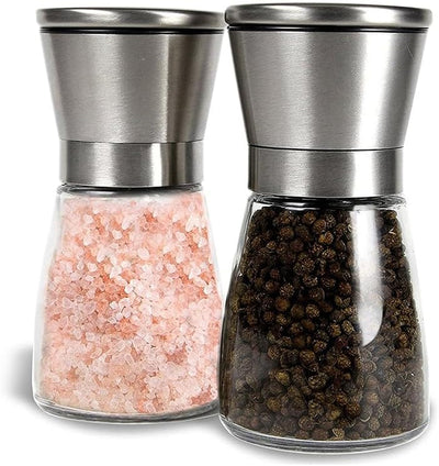 Lawei 4er-set Edelstahl Gewürzmühle Set 160ml Salz und Pfeffermühle mit Einstellbar Mahlwerk Chilimü
