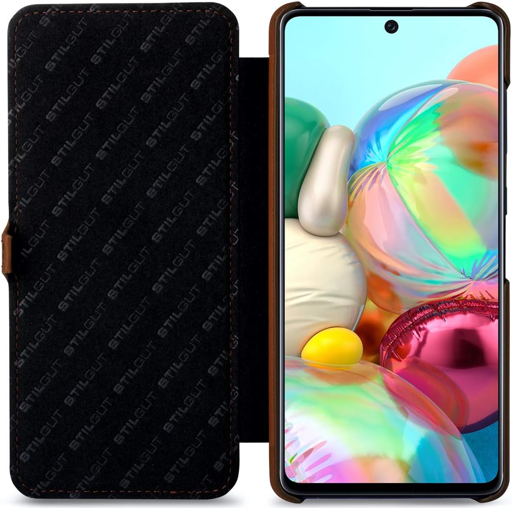STILGUT Book Case entwickelt für Samsung Galaxy A71 Hülle aus Leder mit Clip-Verschluss, Lederhülle,
