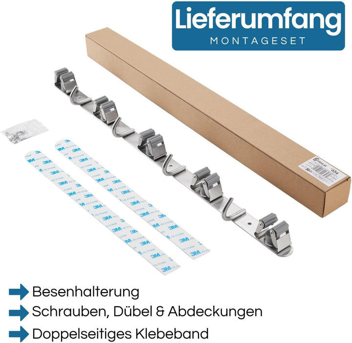 Stahlia Besenhalterung Wand Edelstahl Gerätehalter 4 Haken + 5 Halter gebürstet schraubbar & selbstk