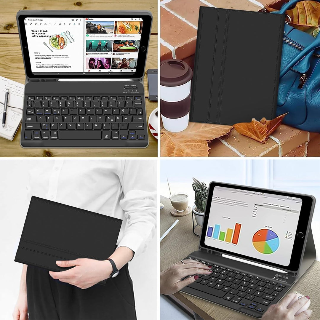 Hofsos Hülle mit Tastatur für IPad 10.2 Zoll 9/8/7 Generation (2021/2020/2019) - QWERTZ Layout Keybo