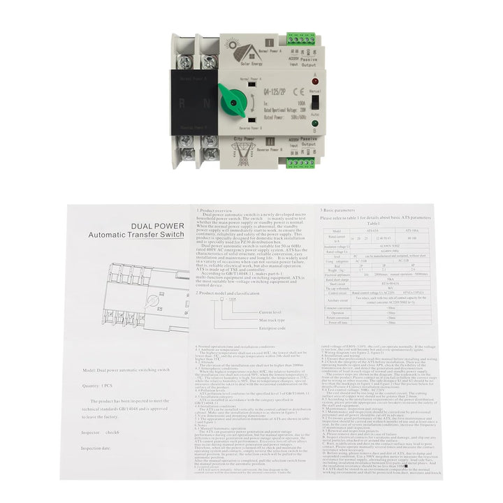Automatischer Transferschalter Dual Power Übertragungsschalter AC 230V 2P 100A ATS PC Hutschiene Not