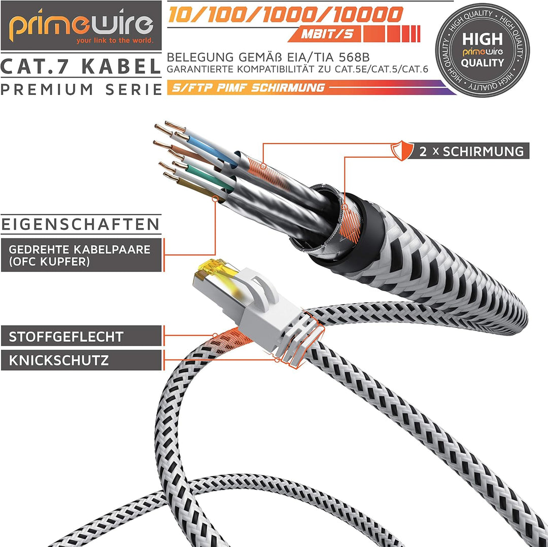 CSL - 25m CAT 7 Netzwerkkabel Gigabit Ethernet LAN Kabel - Baumwollmantel - 10000 Mbit s - Patchkabe