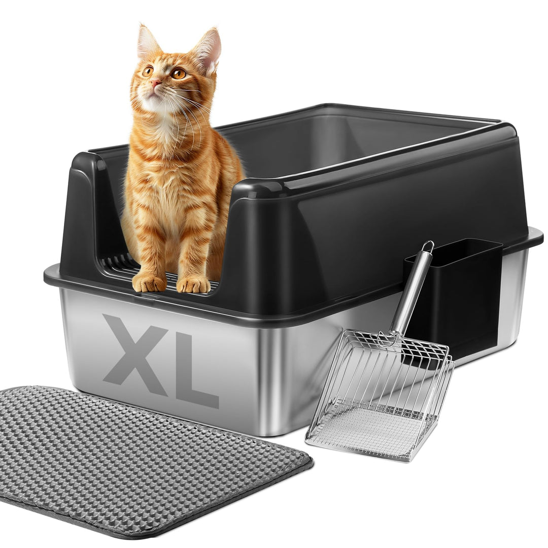 Marchul Katzentoilette XL, Edelstahl-Katzenklo für grosse Katzen, XL Metall Katzentoilette mit Decke