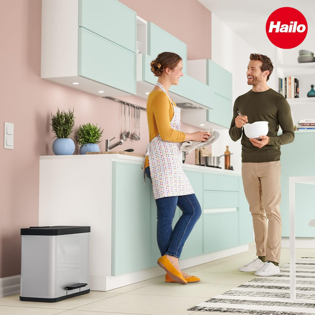 Hailo Öko duo Plus L | Mülltrenner 17 + 9 Liter | 26 Liter | Edelstahl | Soft Close Deckeldämpfung |