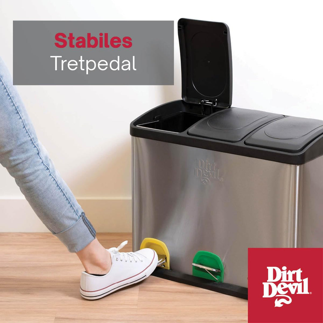 Dirt Devil Tretmülleimer 3 x 15L - Mülltrennsystem mit 3 Fächer - Abfalleimer Küche - Mülleimer mit