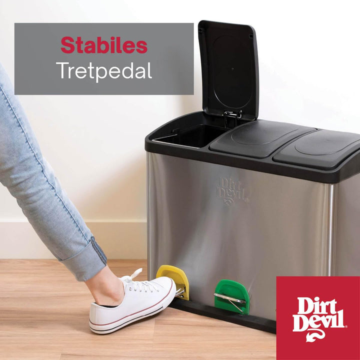 Dirt Devil Tretmülleimer 3 x 15L - Mülltrennsystem mit 3 Fächer - Abfalleimer Küche - Mülleimer mit