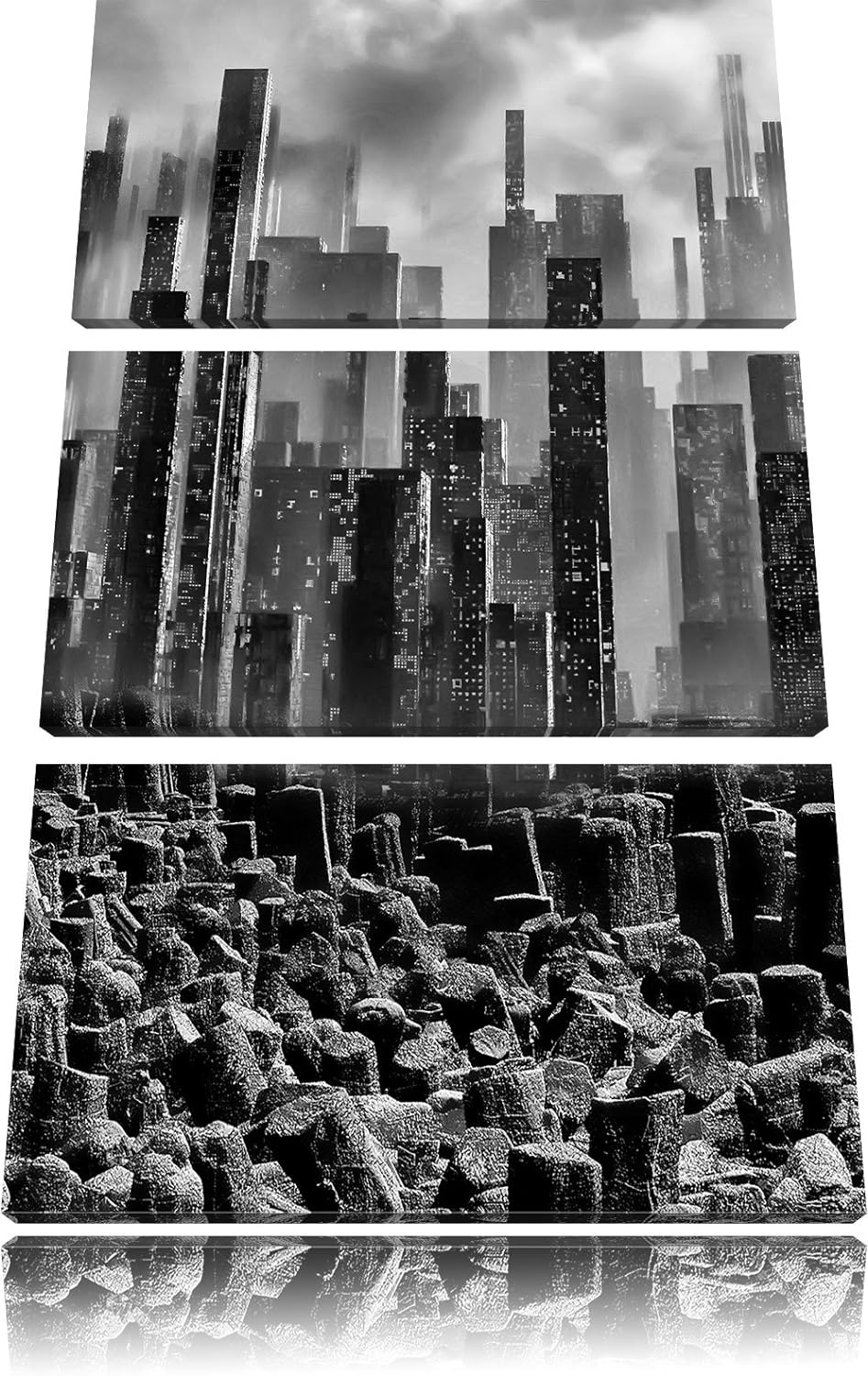 Pixxprint Stadt in Trümmern / 3-Teilig/Gesamtmass 120cm Leinwandbild bespannt auf Holzrahmen/Wandbil
