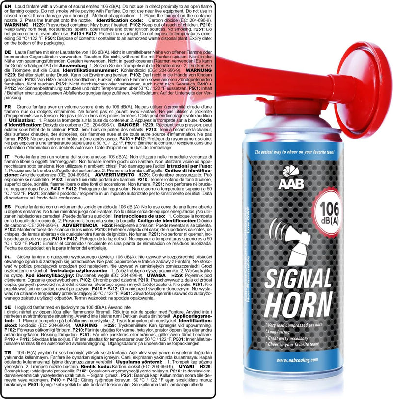 AAB Signal Horn – Laut Nebelhorn 106 dB(A) Mit Nicht Brennbarem Gas, Airhorn, Fussball Tröte, Gasfan