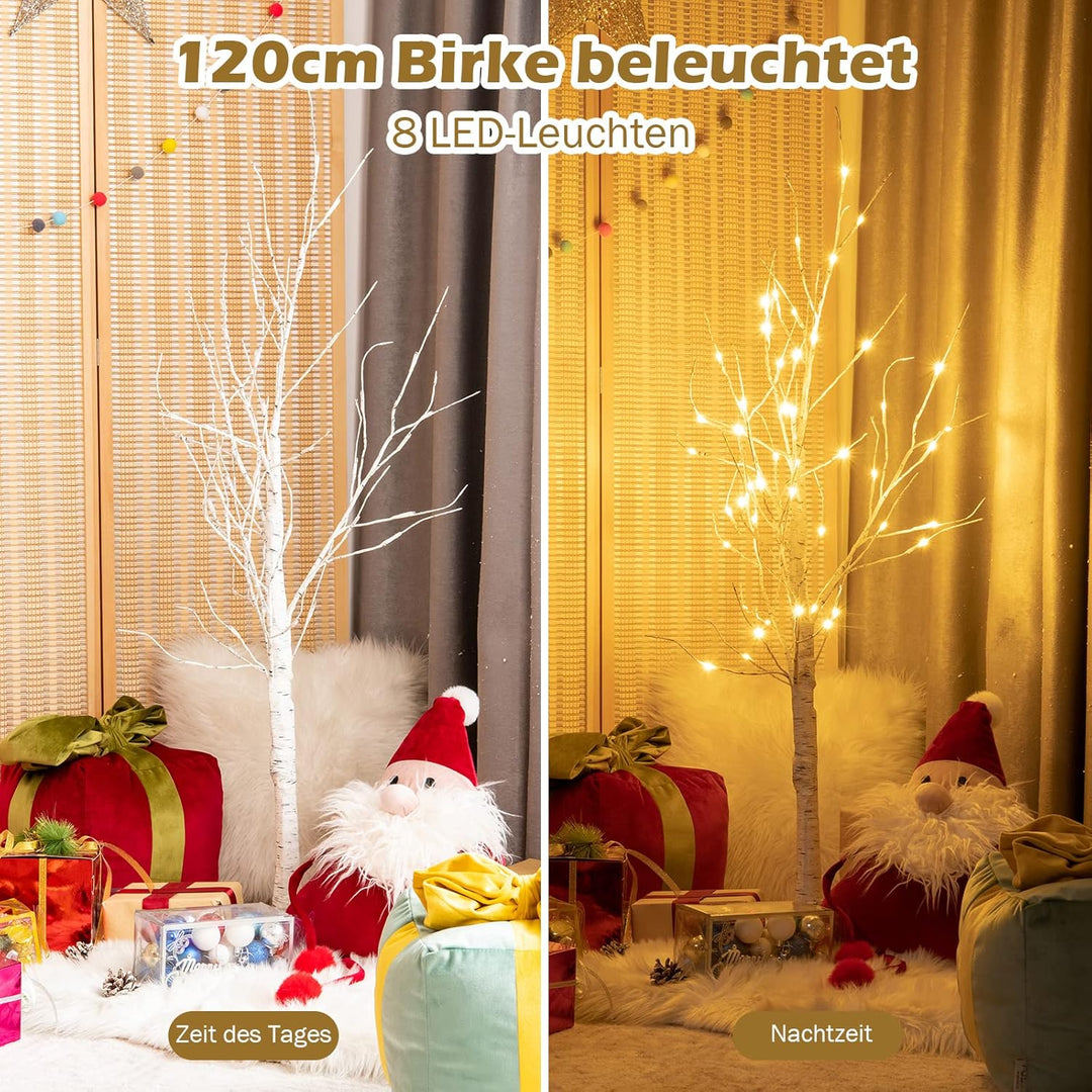 COSTWAY 120cm LED Lichterbaum, Birkenbaum mit warmweissen LED-Leuchten, künstlicher Weihnachtsbaum,