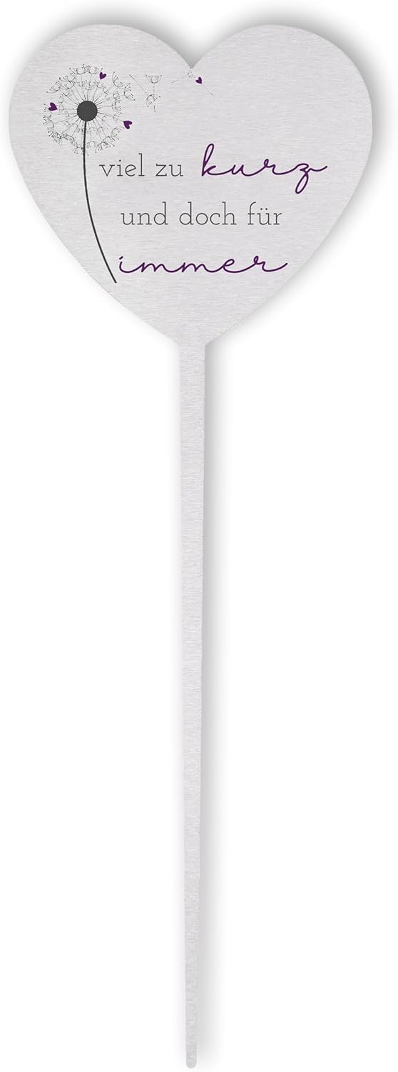 Dolorino Grabstecker Edelstahl Herz mit Spruch | viel zu kurz und doch für Immer | Grabschmuck | Dek