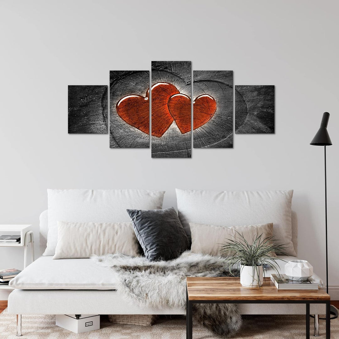 Runa Art Wandbilder Herzen Holz 5 Teilig Bild auf Vlies Leinwand Deko Wohnzimmer Schlafzimmer Holzop