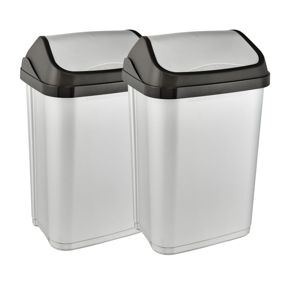 keeeper swantje 2x Mülleimer mit Schwingdeckel, 25 l, 33,5 x 25,5 x 53,5 cm, Light Silver Hell-Silbe